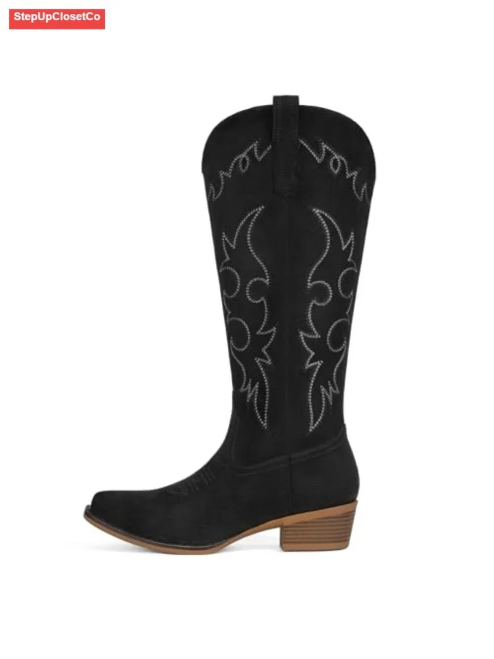 Women's Suede Cowboy Boots Knee High Western Cowgirl Floral Embroidery